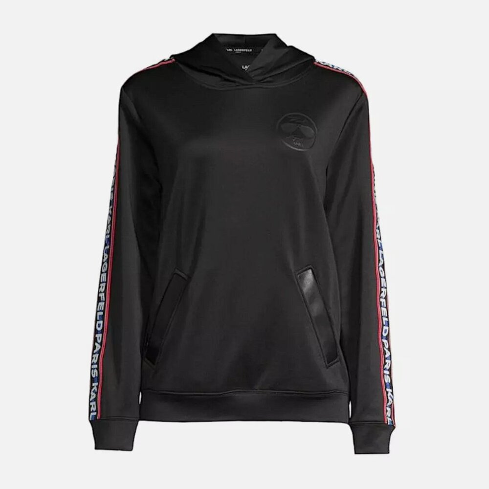 KARL LAGERFIELD Women's Logo Tape Hoodie Size M in Black
